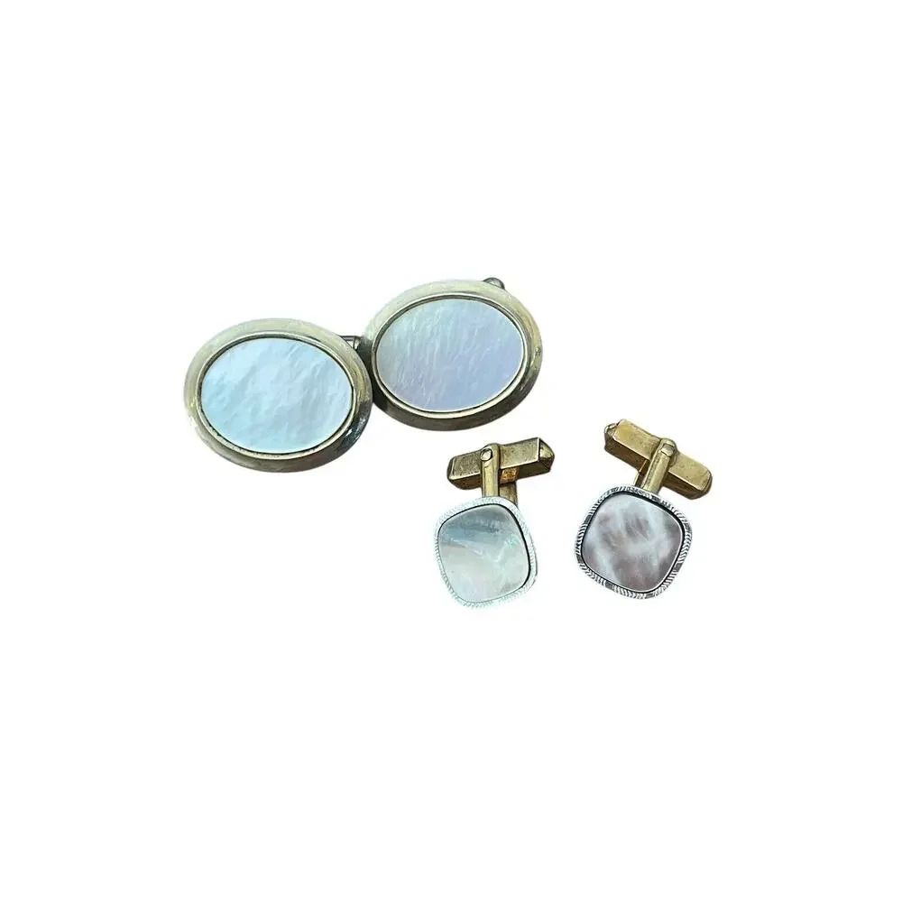Swank Mother Of Pearl Cufflinks Mid Century Modern 2 Pairs Retro 50s Vintage